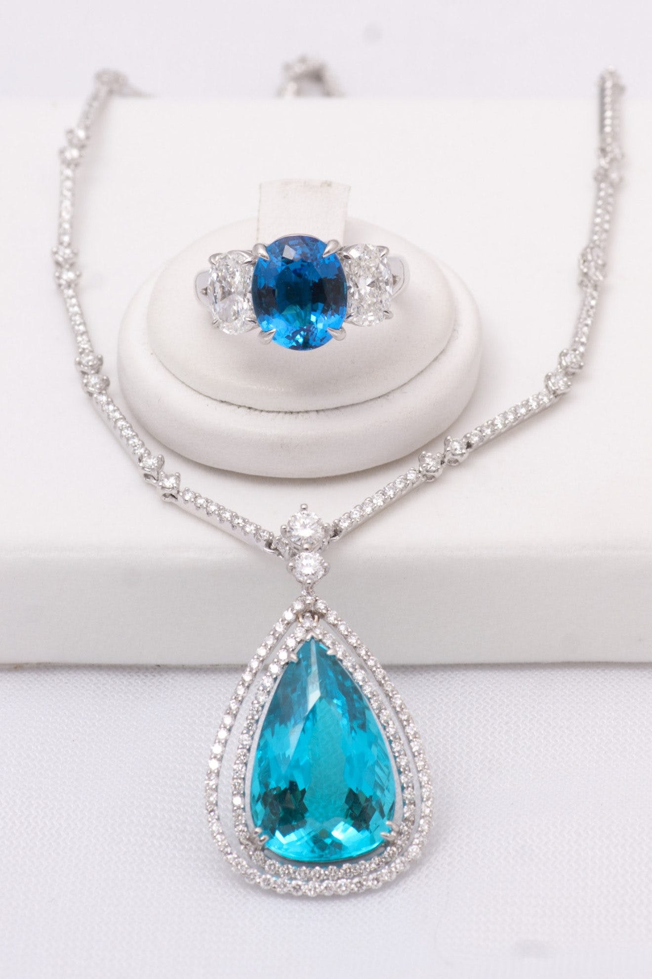paraiba ring and necklace